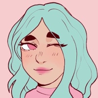 Bust drawing of Ilmarinen. He has long seafoam green hair and pink eyes. He's wearing a pink sweater, winking and smiling.