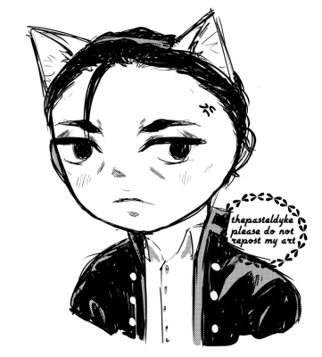 A doodle of chibi-form Maeda with cat ears. Nyaeda. He looks annoyed.