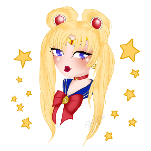Bust of Usagi from Sailor Moon, stars around her.