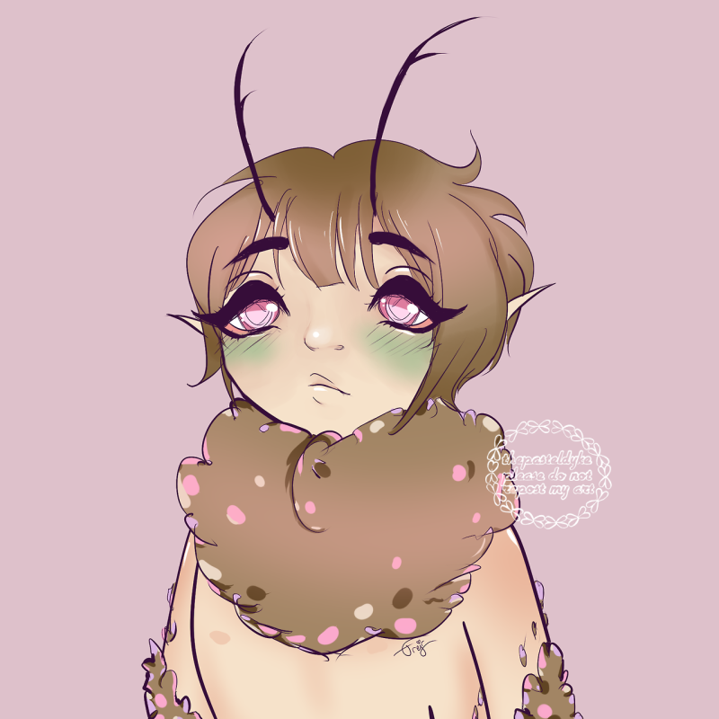 Haru from Zettai Kaikyuu Gakuen as a faerie, with antennae, fluffy neck and fluff growing out of his arms.