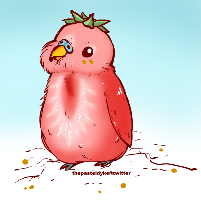 A budgie that looks like a strawberry.