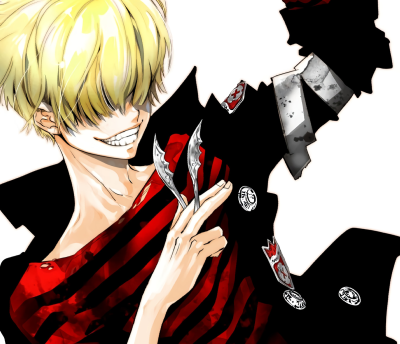 Belphegor from Katekyo Hitman Reborn with knives in his hand.