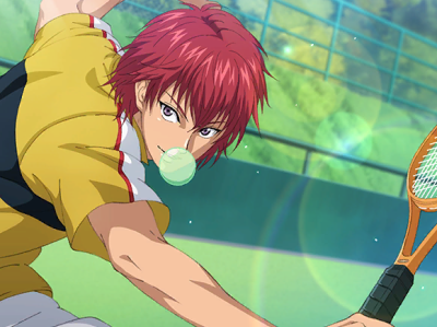 Marui from Prince of Tennis returning a ball.