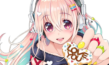 Sonico from Super Sonico feeding you a cookie.