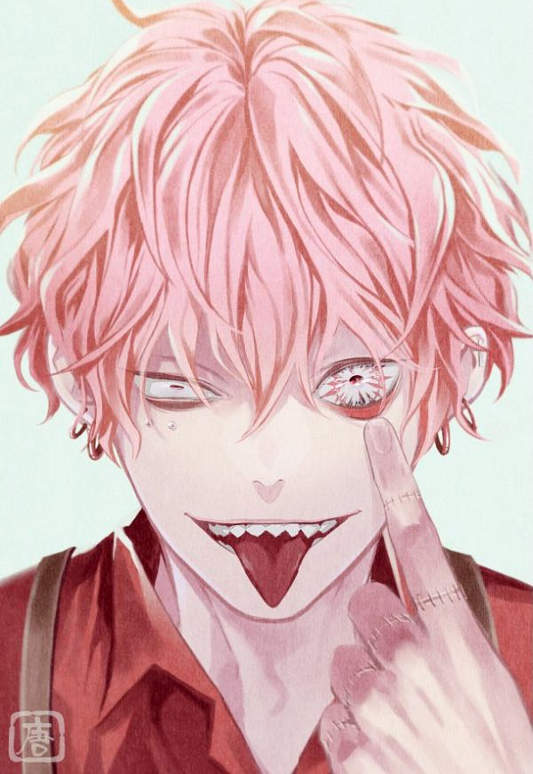 Takeuchi from Mars Red pulling his eyelid down and sticking his tongue out.