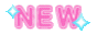text with sparkles that read 'new', shine moving across it