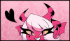 Verosika from Helluva Boss grinning, peeking up from the bottom of the image. actually like 60 or 70 pixels high instead of 100