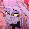 Lucifer from Hazbin Hotel with a soft smile