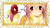 Stamp of Super Sonico with a a scarf where the end is the head of a snake that she makes eat a doughnut