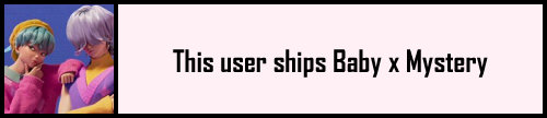User box with a picture of Baby and Mystery from Kpop Demon Hunters on the left, text to the right reading 'this user ships Baby x Mystery'.