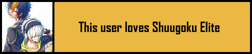 User box with a picture of Mikan and Hassaku from Shuugoku Elite on the left, text to the right reading 'This user loves Shuugoku Elite'.
