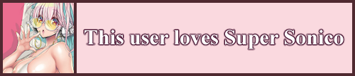 User box with a picture of Super Sonico on the left, text to the right reading 'This user loves Super Sonico'.