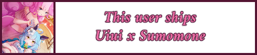 User box with a picture of Sumomone and Uiui from Show By Rock on the left, text to the right reading 'This user ships Uiui x Sumomone'.