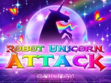 A unicorn silhouette on purple background. Text reads Robot Unicorn Attack.