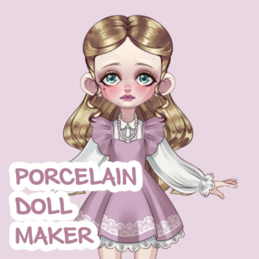 A lightskinned blonde girl in a pink dress. Text reads Porcelain Doll Maker.