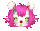 Pink clown head with hearts blinking next to her.